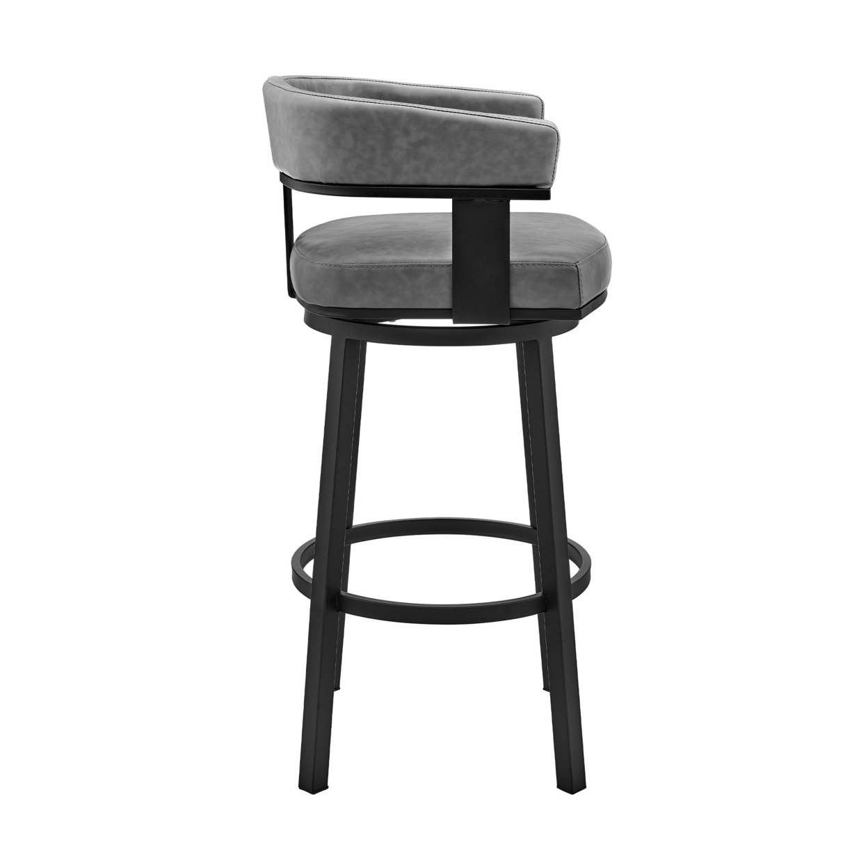 Jack 30 Inch Bar Height Stool, Swivel Chair, Vegan Faux Leather, Gray- Saltoro Sherpi
