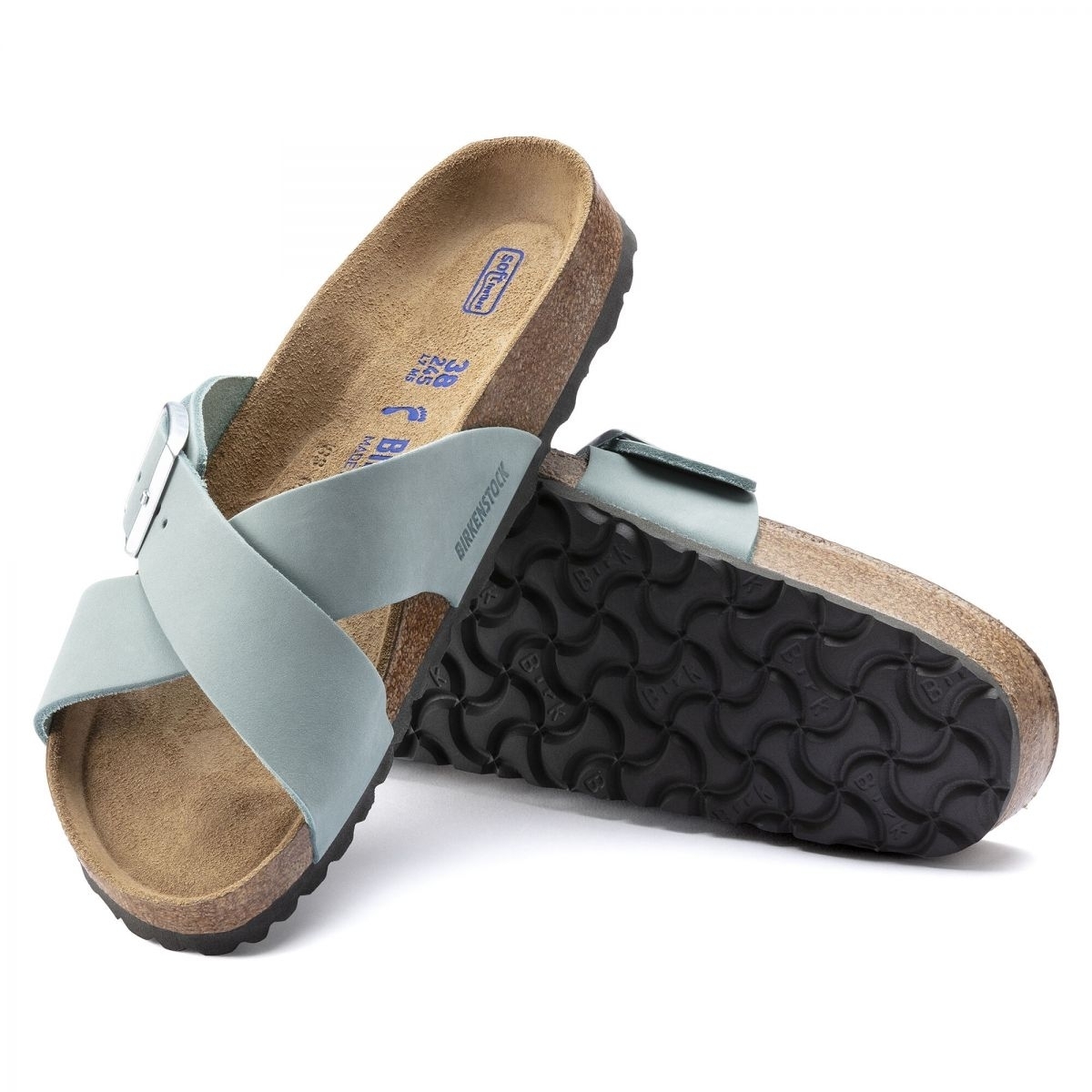 BIRKENSTOCK Women's Siena Narrow Soft Footbed Faded Aqua Nubuck Leather Sandal - 1021553 - AQUA, 5-5.5