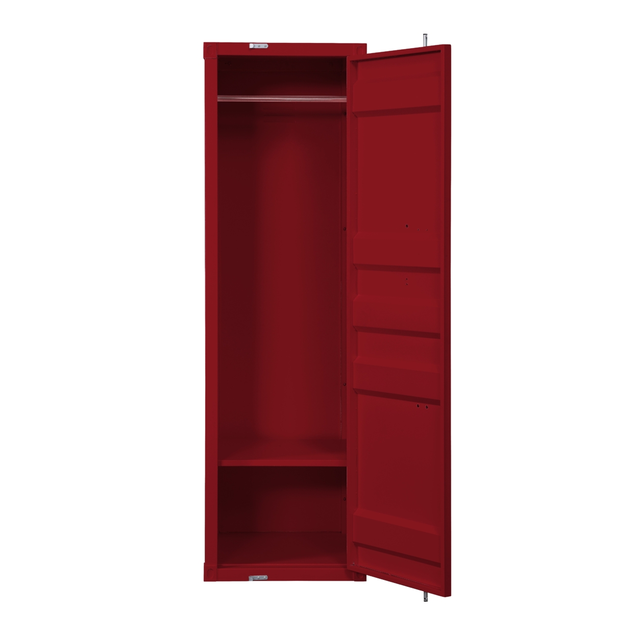 Single Door Wardrobe With Double Storage Compartment And Cremone Bolt, Red- Saltoro Sherpi
