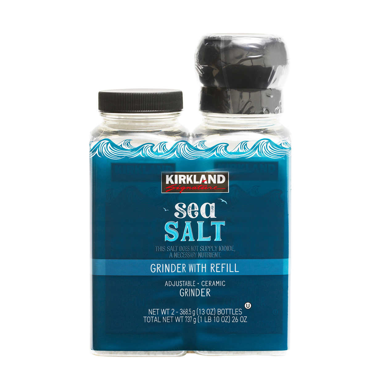 Kirkland Signature Sea Salt, Grinder With Refill, 13 Ounce (2 Count)