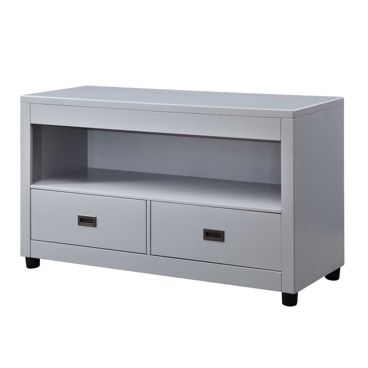 Wooden Console Cabinet With 2 Drawers And Open Shelf, Gray And Black- Saltoro Sherpi