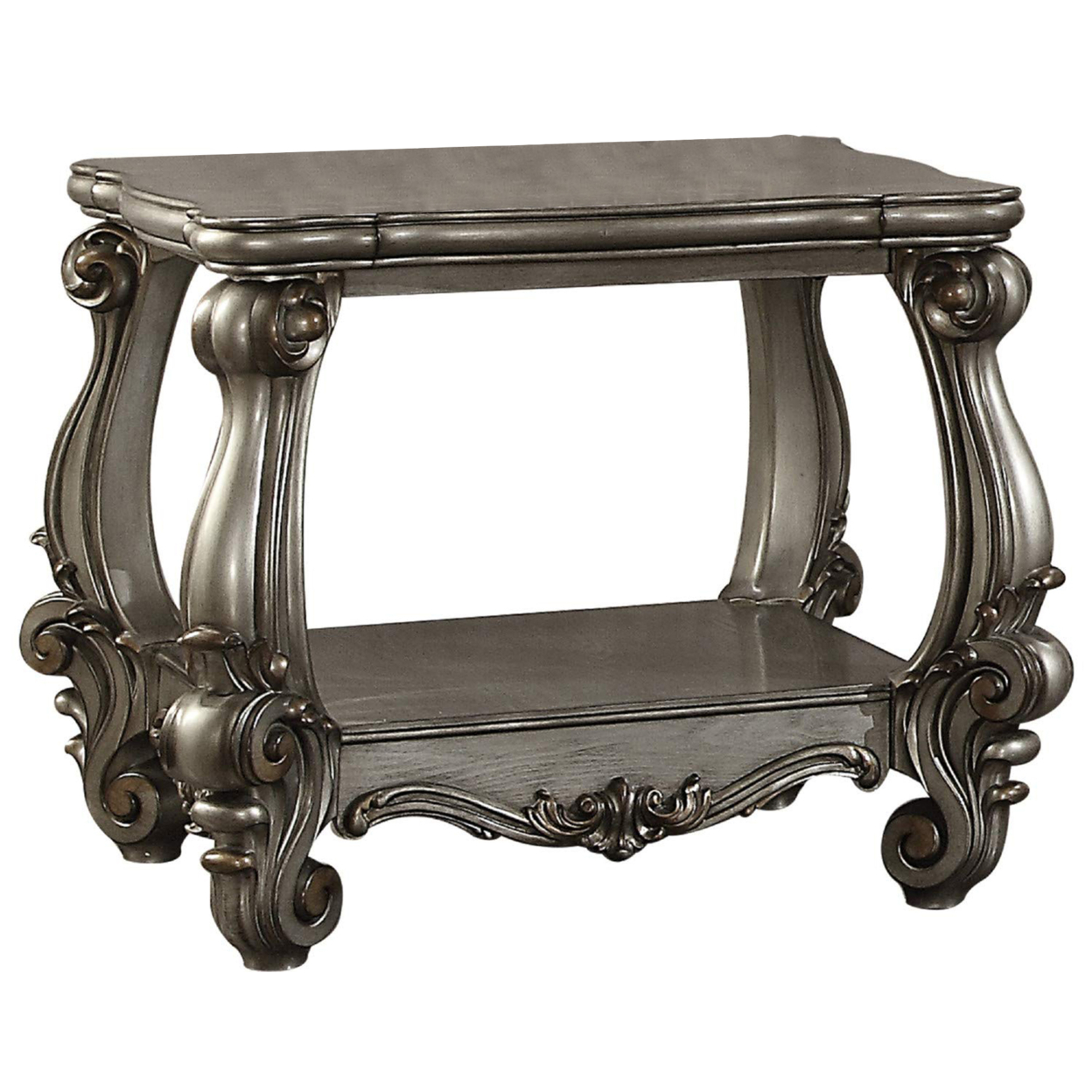 Square Shape Wooden End Table With Bottom Shelf, Antique Gray- Saltoro Sherpi