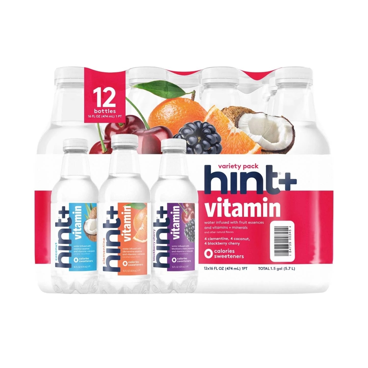 Hint+ Vitamin Flavored Water Variety Pack, 16 Fluid Ounce (Pack of 12)