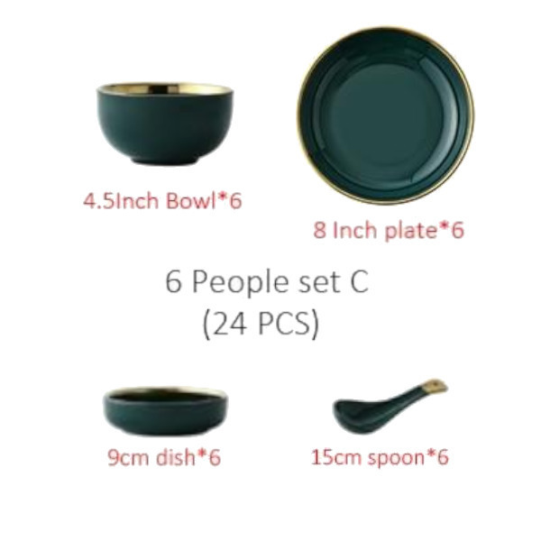 Emerald Forest Dinnerware Set Nordic Tableware - 6 People Set C