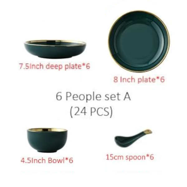 Emerald Forest Dinnerware Set Nordic Tableware - 6 People Set A
