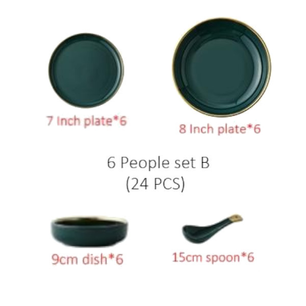 Emerald Forest Dinnerware Set Nordic Tableware - 6 People Set B