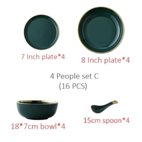 Emerald Forest Dinnerware Set Nordic Tableware - 4 People Set C