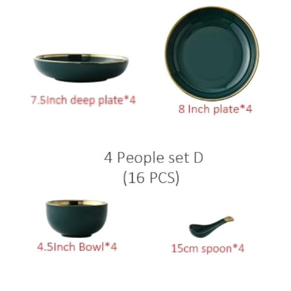 Emerald Forest Dinnerware Set Nordic Tableware - 4 People Set D