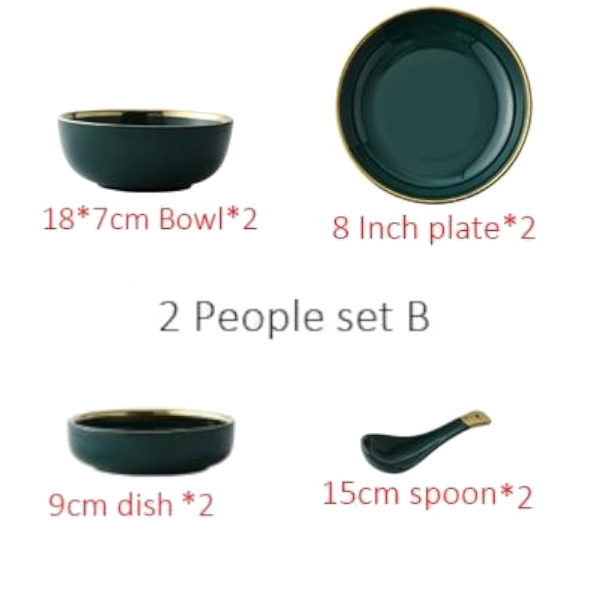 Emerald Forest Dinnerware Set Nordic Tableware - 2 People Set B