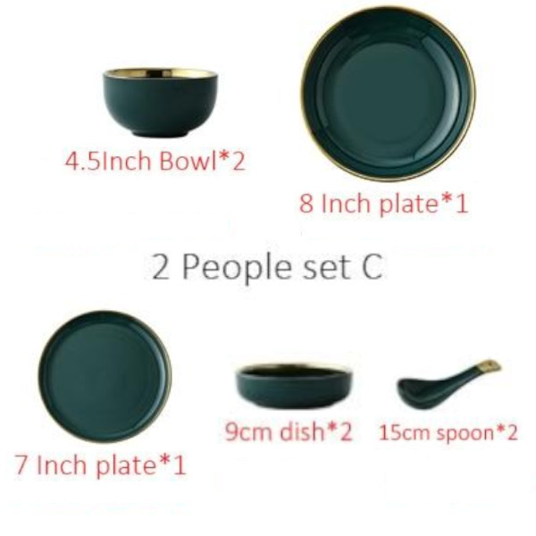 Emerald Forest Dinnerware Set Nordic Tableware - 2 People Set C