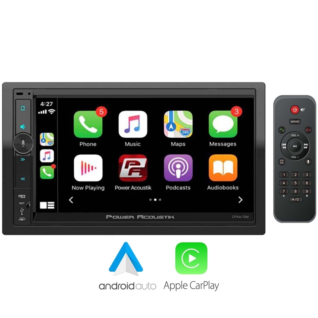 Power Acoustic CPAA-70M 7 Double Din Fixed Face Touchscreen Mechless Receiver With Bluetooth