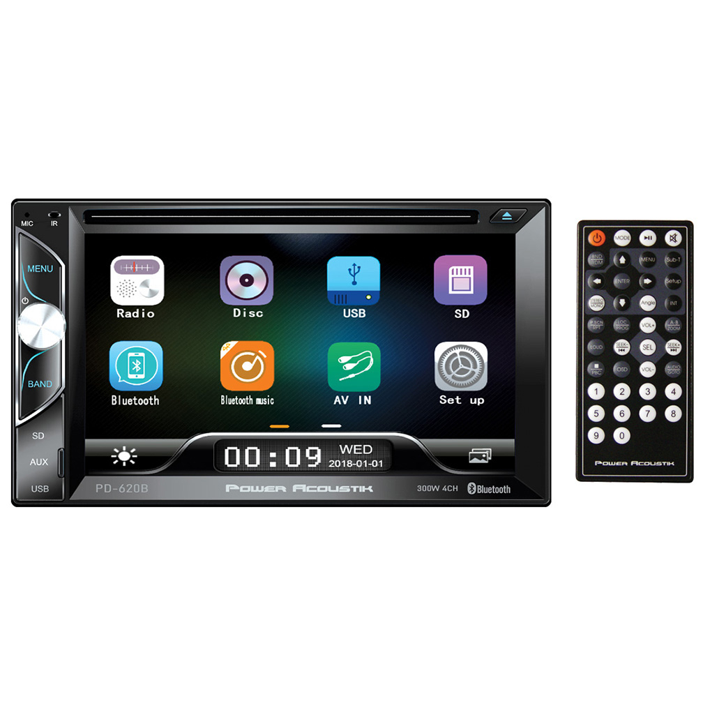 Power Acoustik PD-620HB Double DIN DVD, CD/MP3, FM/AM Car Stereo With Bluetooth Connectivity