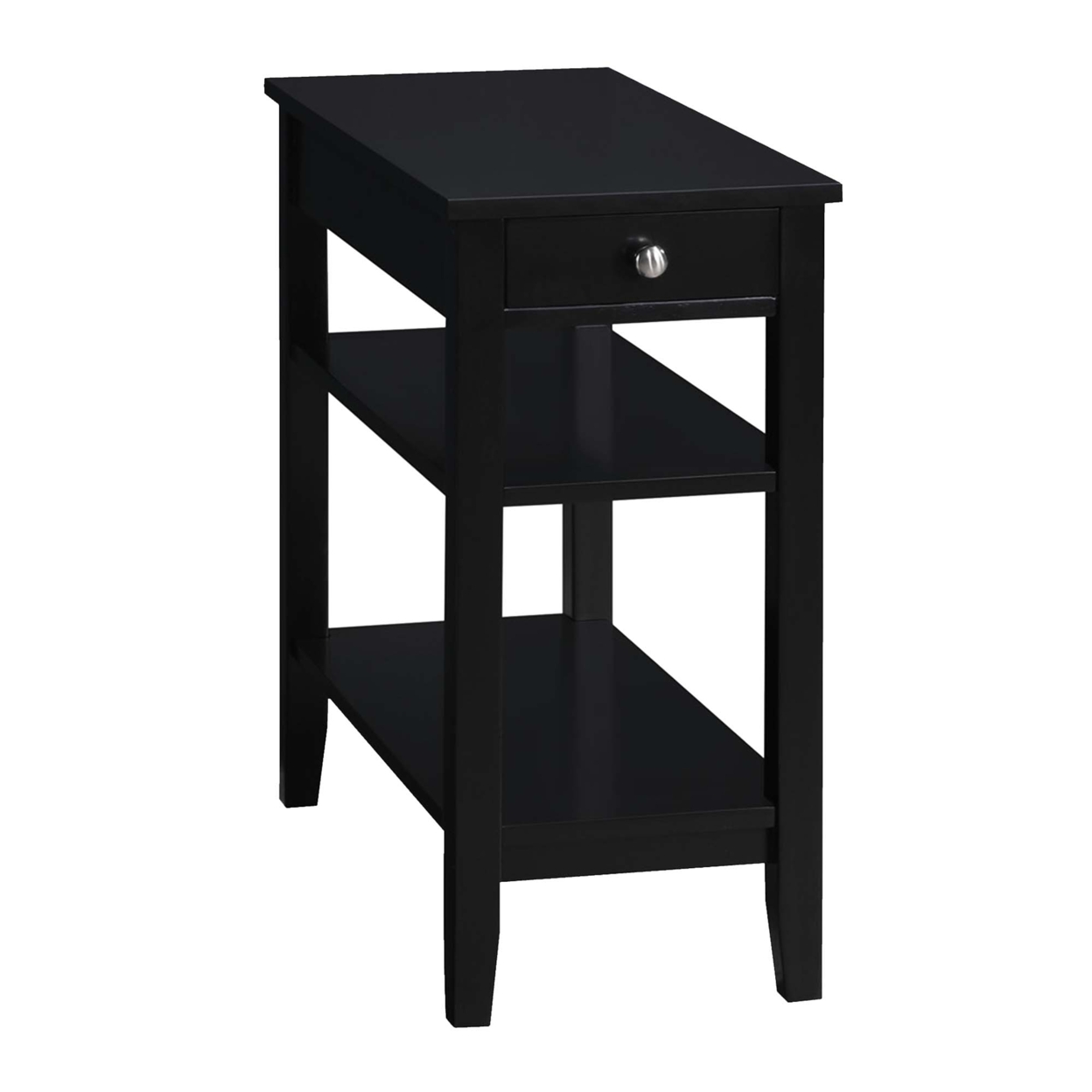American Heritage 1 Drawer Chairside End Table with Charging Station and Shelves, Black