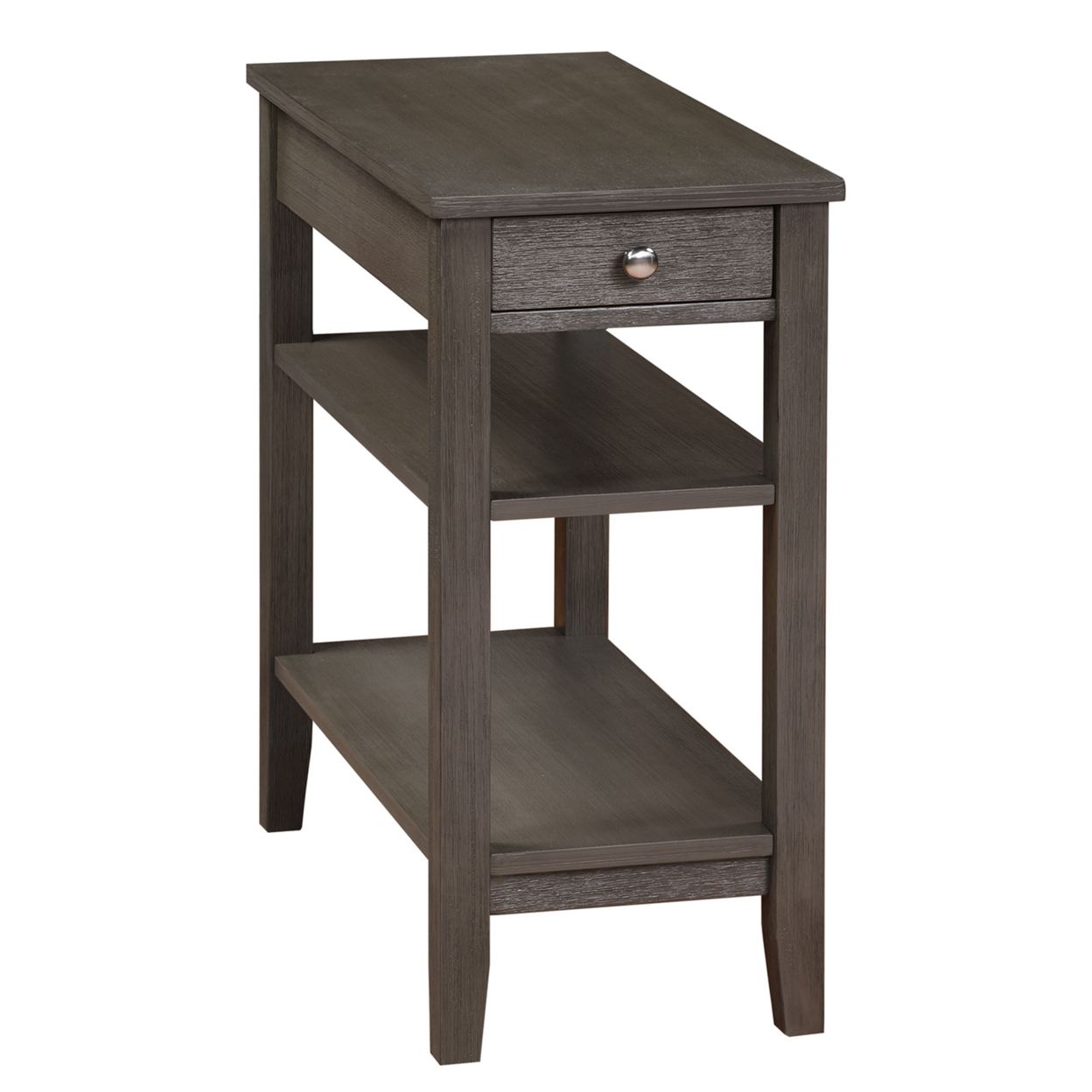 American Heritage 1 Drawer Chairside End Table with Charging Station and Shelves, Gray