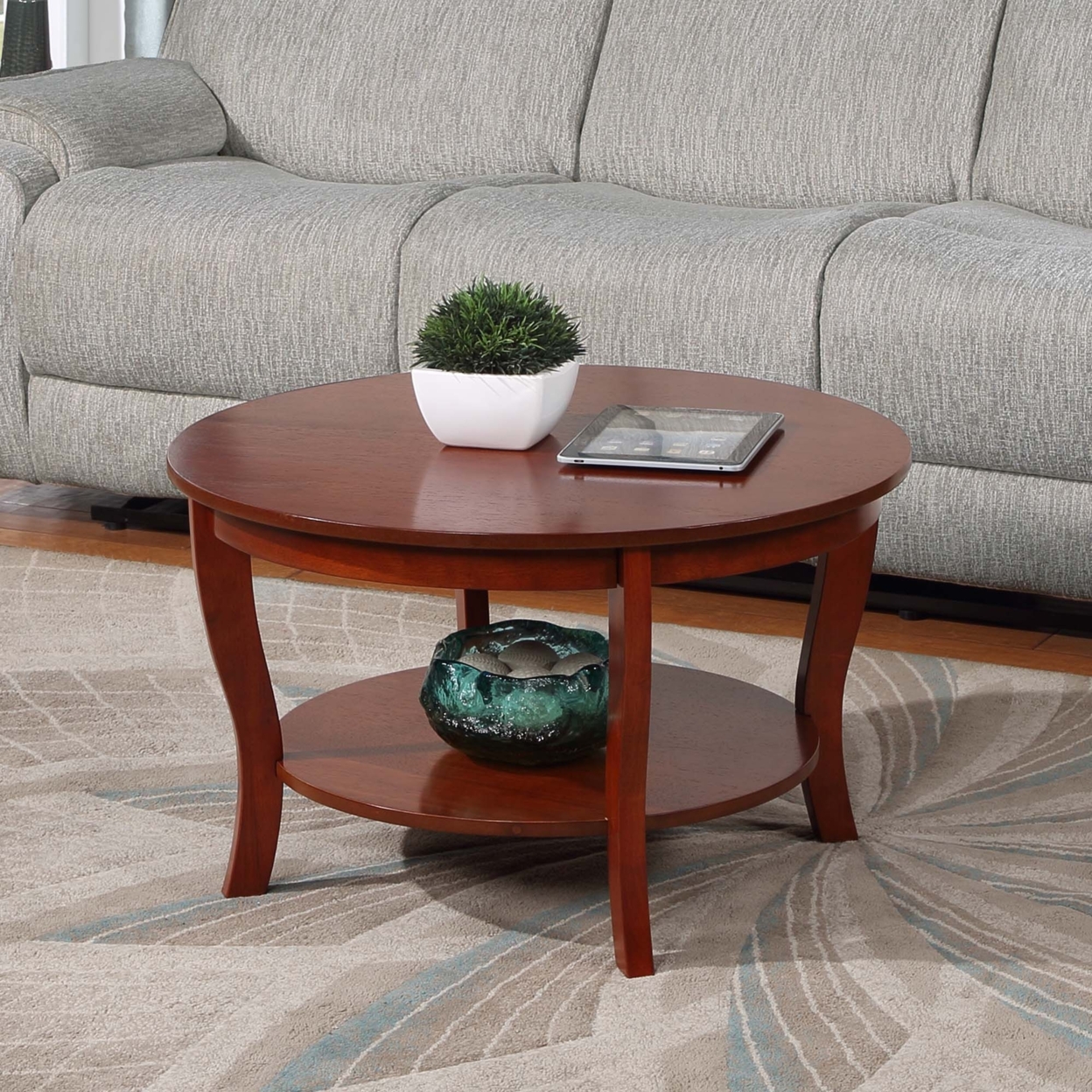 American Heritage Round Coffee Table with Shelf, Brown