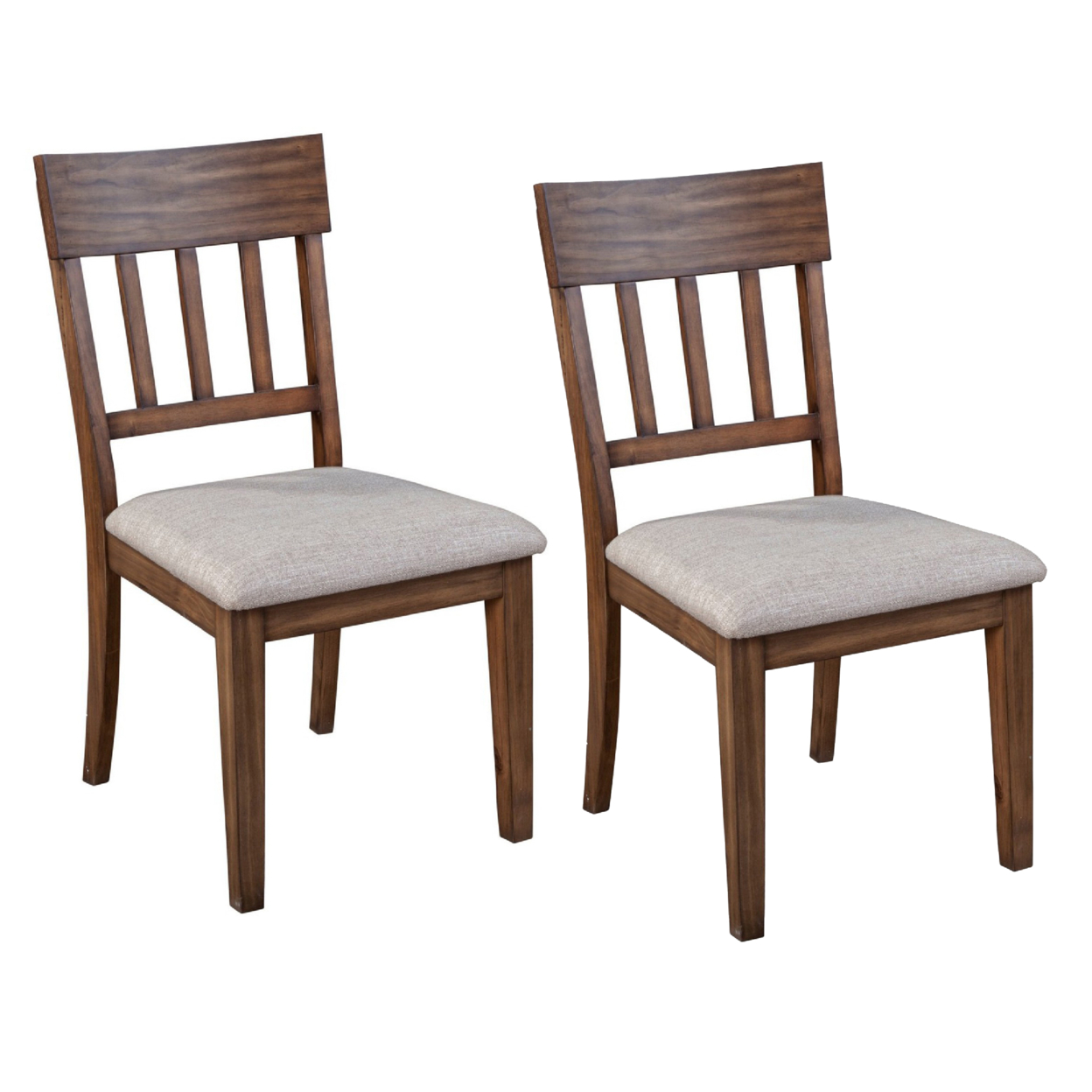Dan 25 Inch Dining Side Chair, Slatted Back, Gray Cushion, Set Of 2, Brown- Saltoro Sherpi