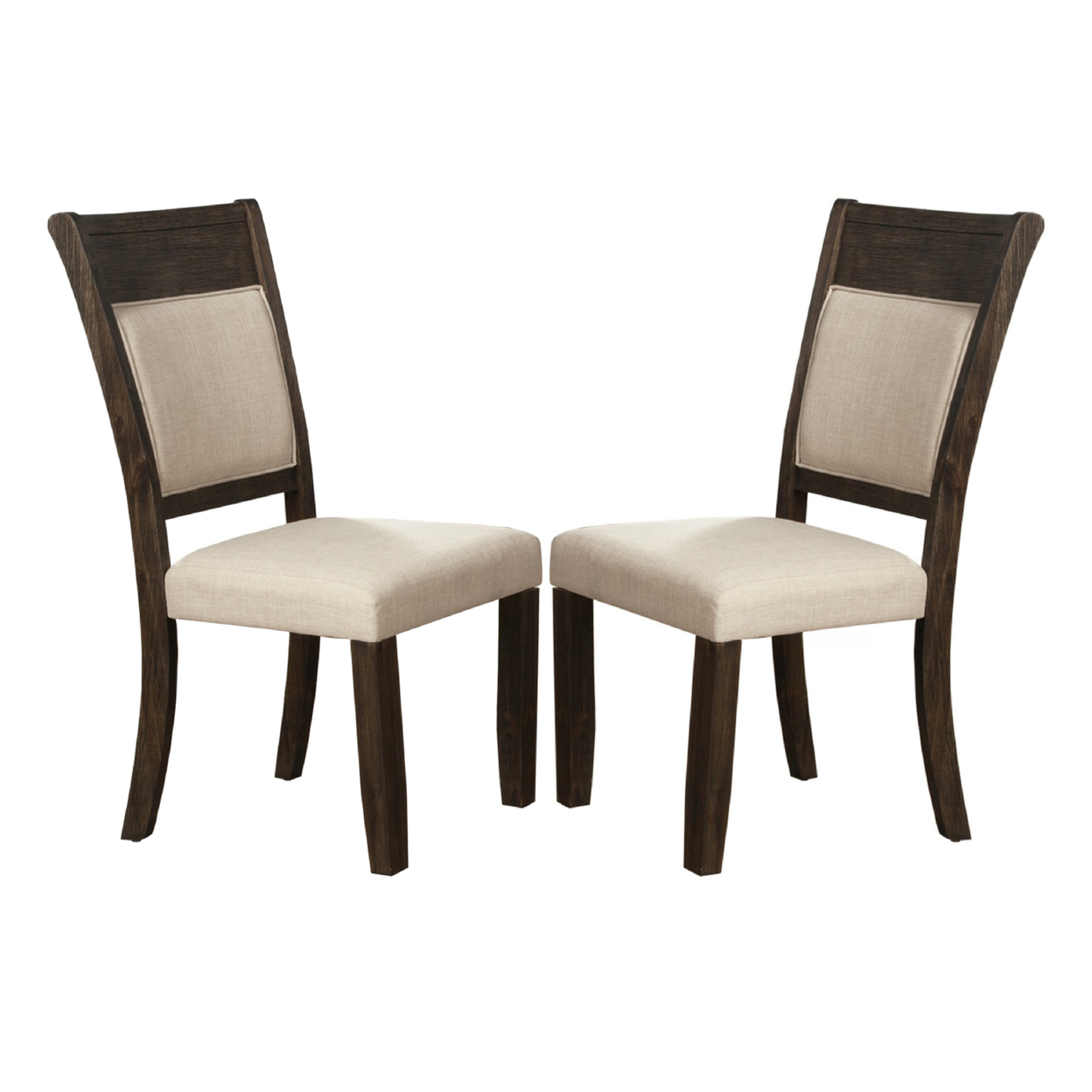 Brian 25 Inch Dining Side Chair, Fabric Upholstered, Set Of 2, Brown, Beige- Saltoro Sherpi