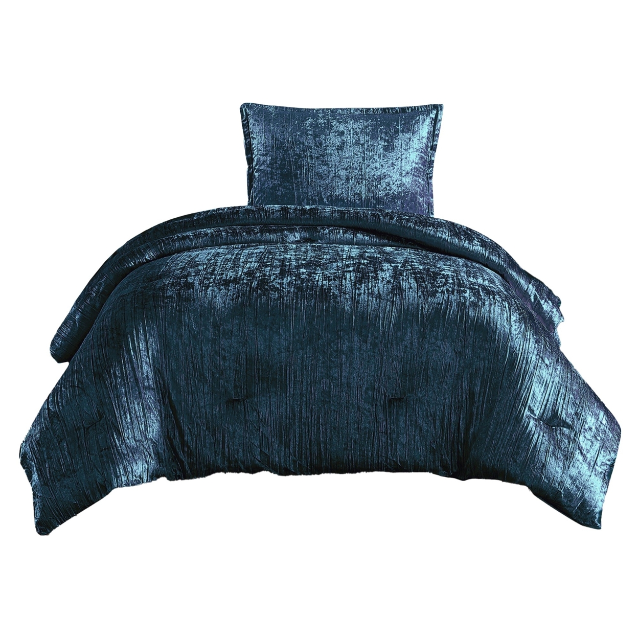 Jay 2 Piece Twin Comforter Set, Polyester Velvet, Deluxe Texture, Blue- Saltoro Sherpi