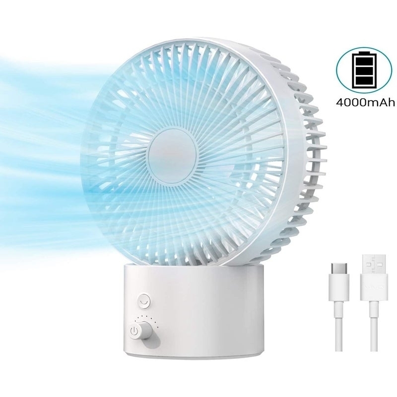 Oscillating Desk Fan 8 Inch Usb Table Fan With 8 Speeds Rechargeable Battery Operated With Dial Switch For Desktop Office Bedside Bedroom Wh -