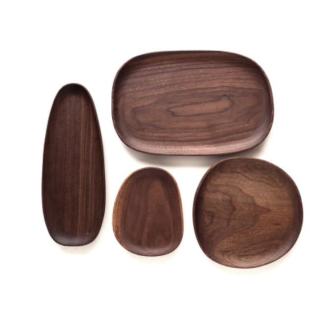 Acacia Wood Trays Natural Decor Kitchen Serveware - Set Of 4