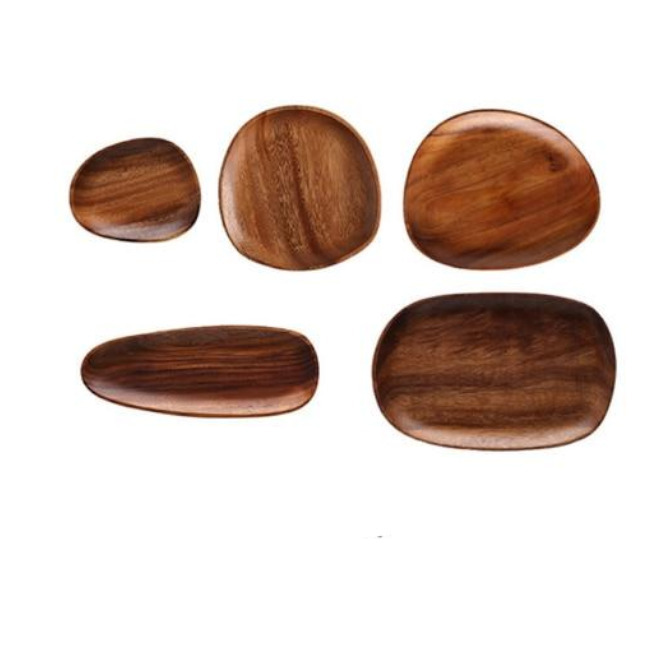 Acacia Wood Trays Natural Decor Kitchen Serveware - Set Of 5