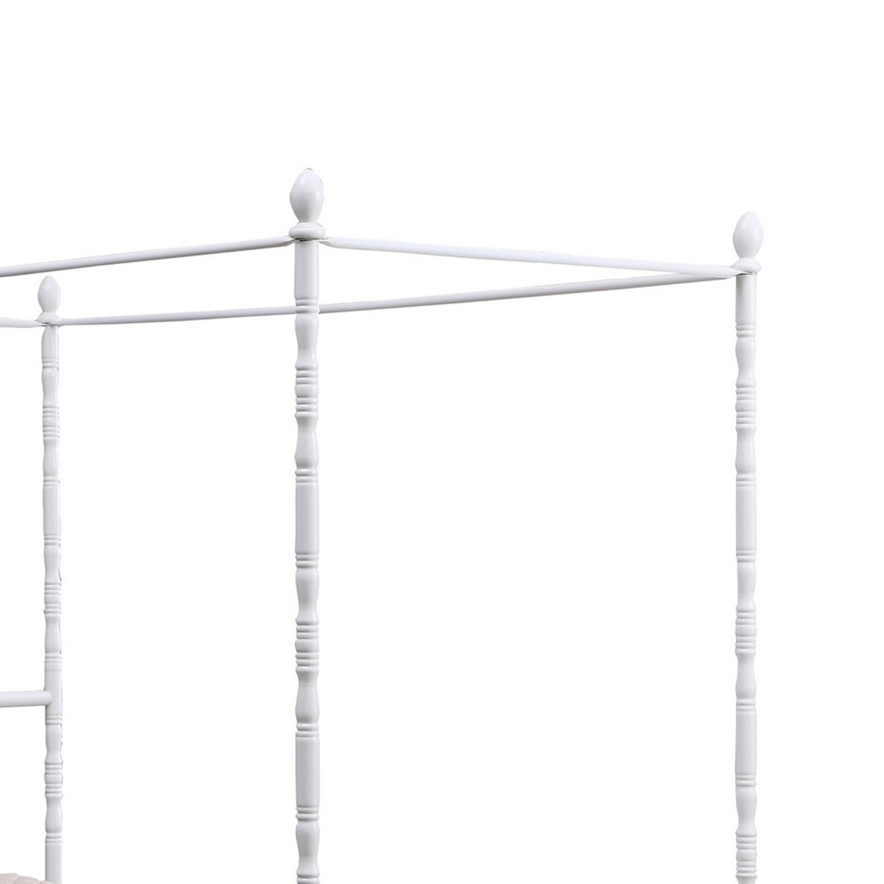 Modern Metal Twin Size Canopy Bed, Spindled Turned Posts, Classic White