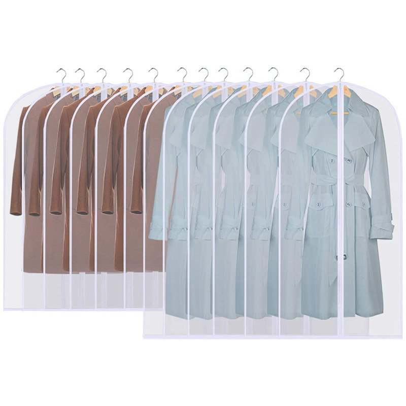 Garment Pouch Case Organizer Dress Clothes Suit Coat Dust Cover Wardrobe Hanging Storage Bags - White-12pcs