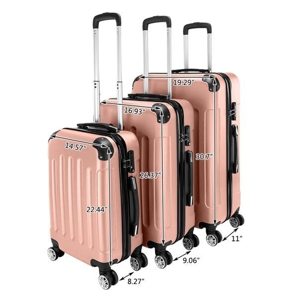 3-in-1 Portable ABS Trolley Case 20" 24" 28" Rose Gold