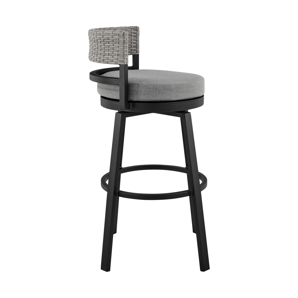 Ella 26 Inch Modern Outdoor Patio Counter Height Swivel Stool Chair, Gray- Saltoro Sherpi