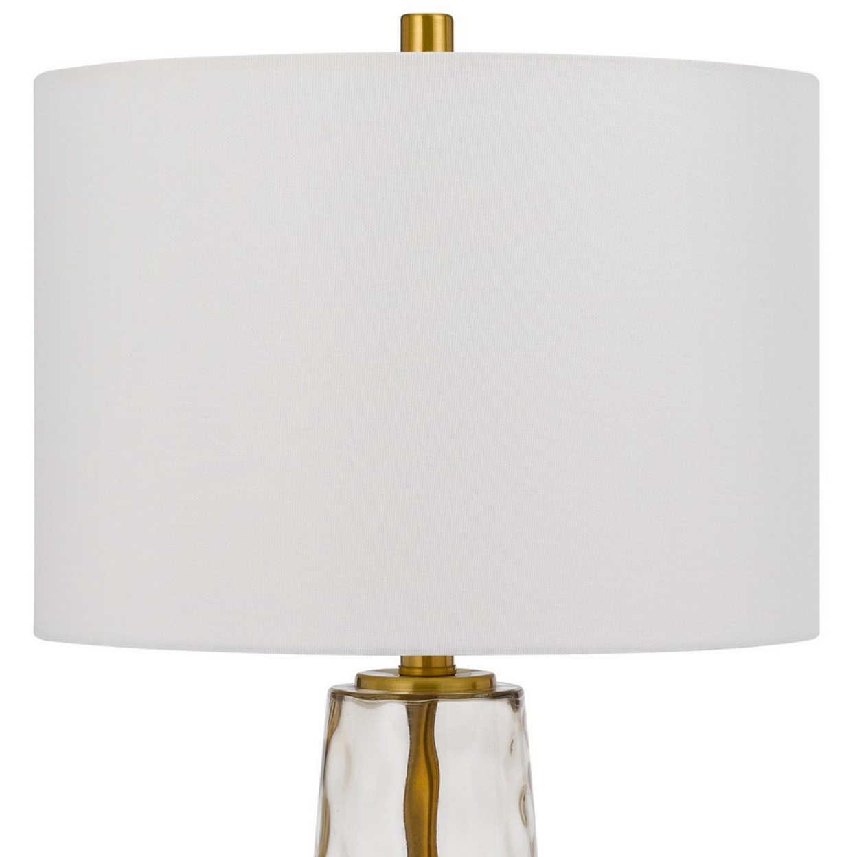 26 Inch Modern Accent Table Lamp Set Of 2, Clear Glass Base, Antique Brass- Saltoro Sherpi