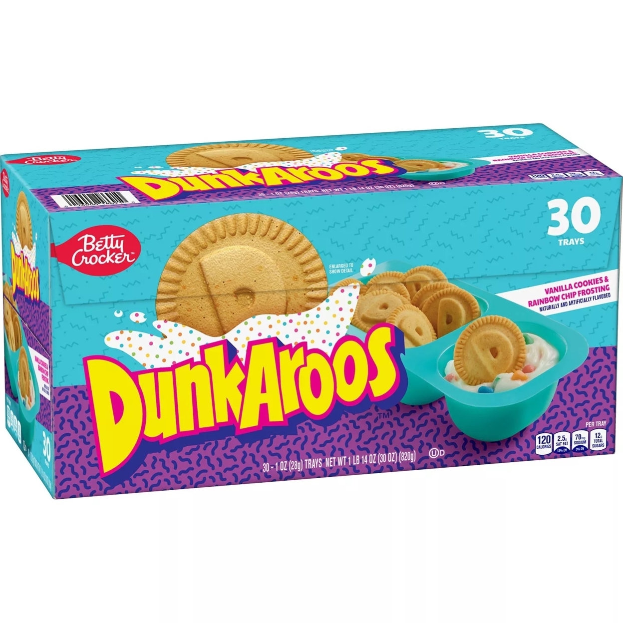 Dunkaroos Vanilla Cookies And Vanilla Frosting, Rainbow Sprinkles (30 Count)