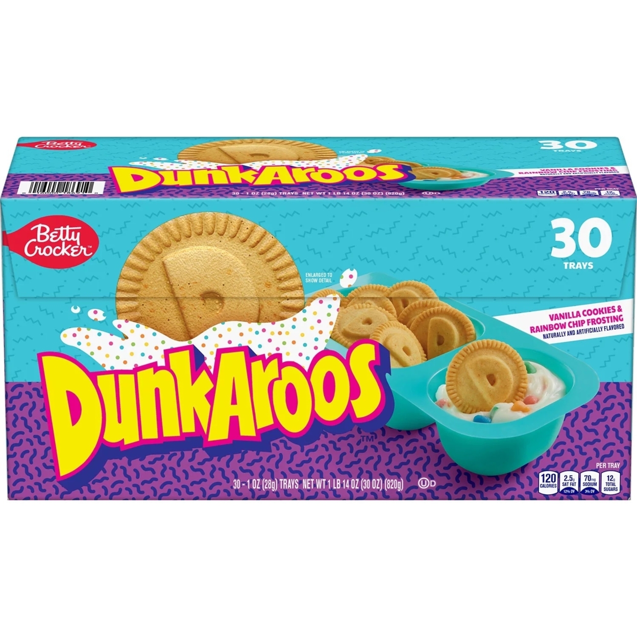 Dunkaroos Vanilla Cookies And Vanilla Frosting, Rainbow Sprinkles (30 Count)
