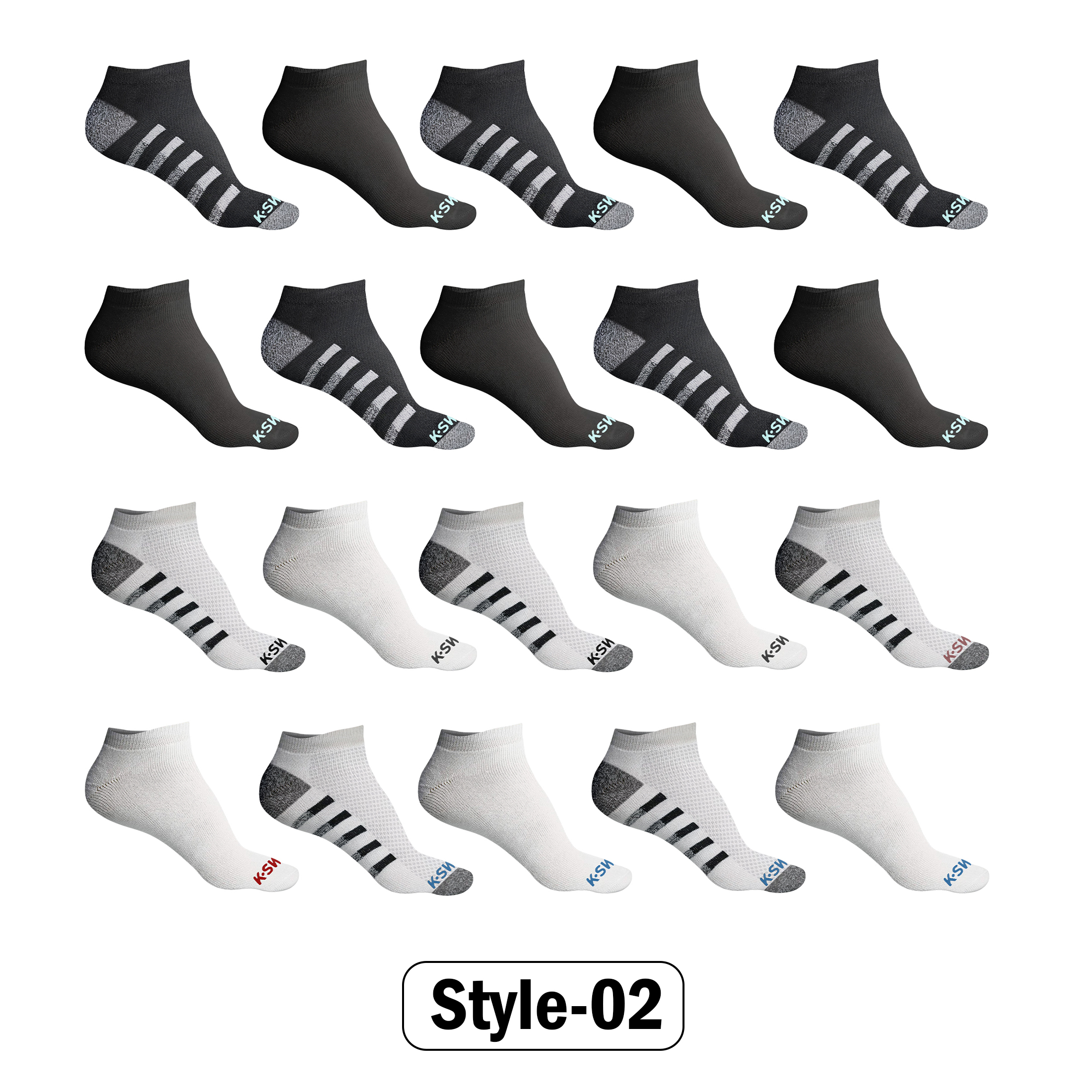 20-Pairs: Men's Athletic Comfort No Show Low Cut Ankle Socks - Style 2