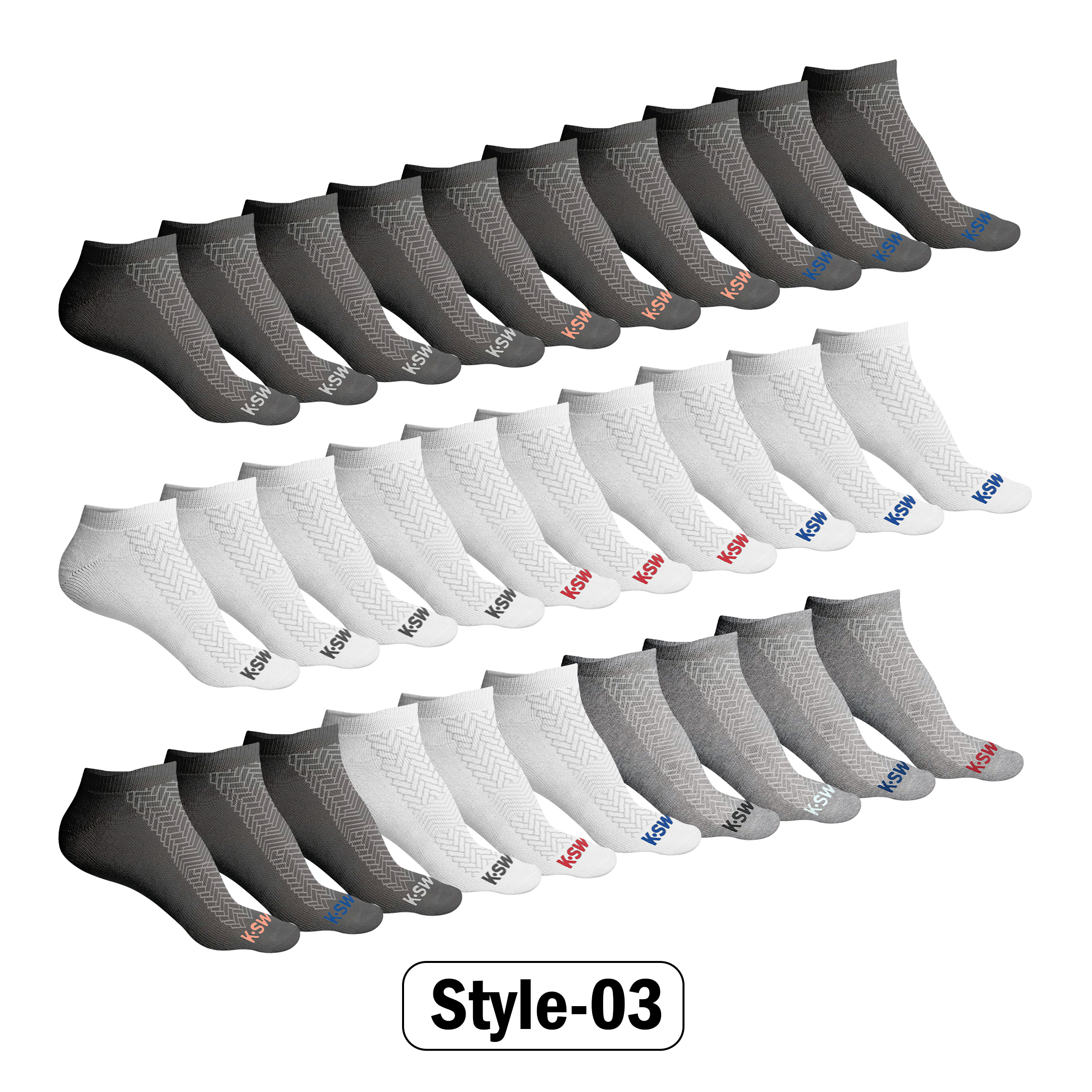20-Pairs: Men's Athletic Comfort No Show Low Cut Ankle Socks - Style 3