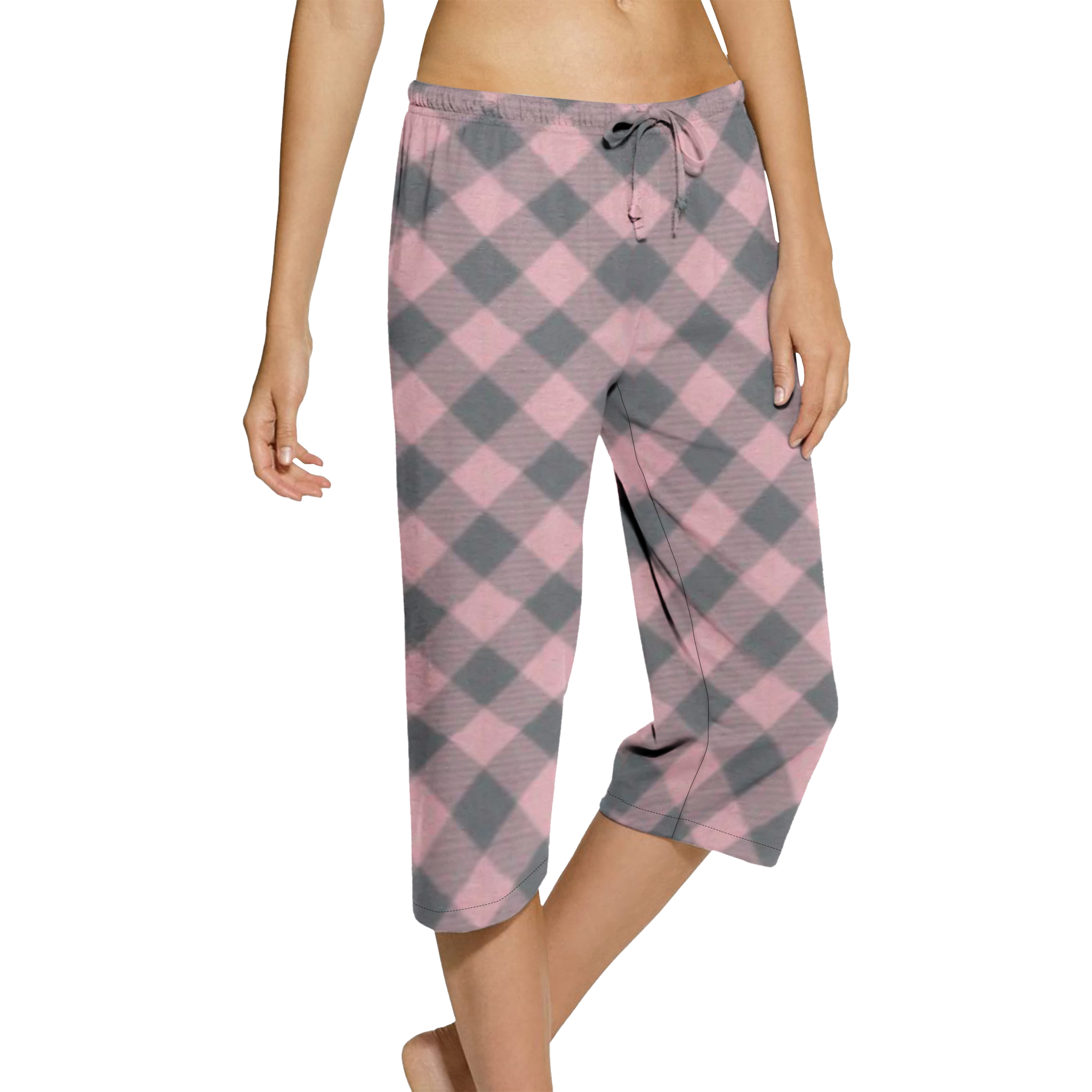 3-Pack: Ladies Printed Pajama Bottoms Capri Pants Sleepwear With Drawstring - Large