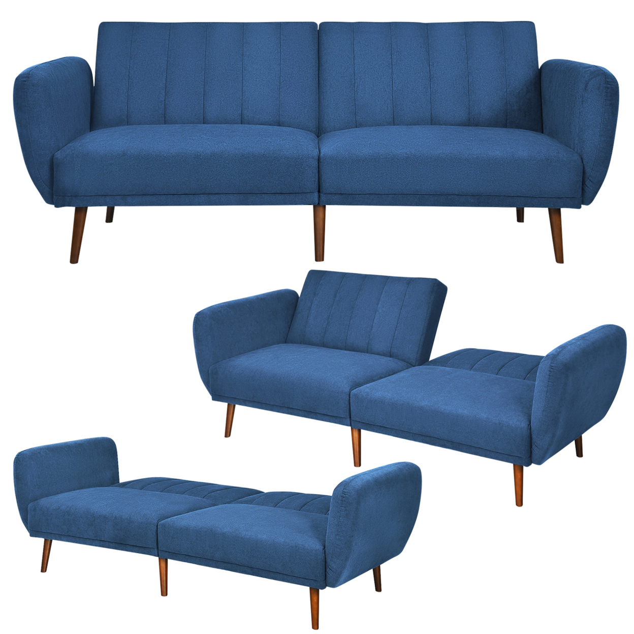 Modern Sofa Bed Convertible Futon Sofa W/ 3-Level Adjustable Angle Function - Grey
