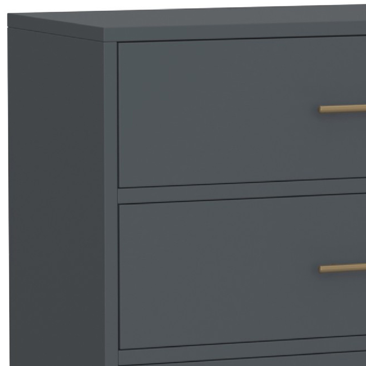 Max 36 Inch 3 Drawer Small Dresser Chest, Brass Metal Frame, Slate Gray- Saltoro Sherpi