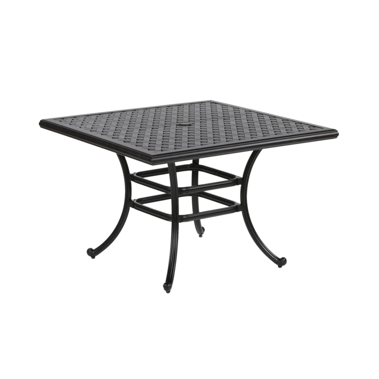 Zoe 44 Inch Outdoor Patio Square Dining Table, Curved Leg, Dark Bronze- Saltoro Sherpi