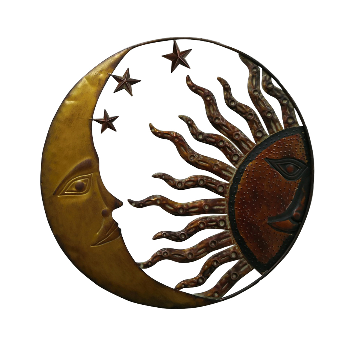 Celestial Metal Sun Star Moon Wall Hanging Decor, Bronze Gold And Rust Red- Saltaro Sherpi
