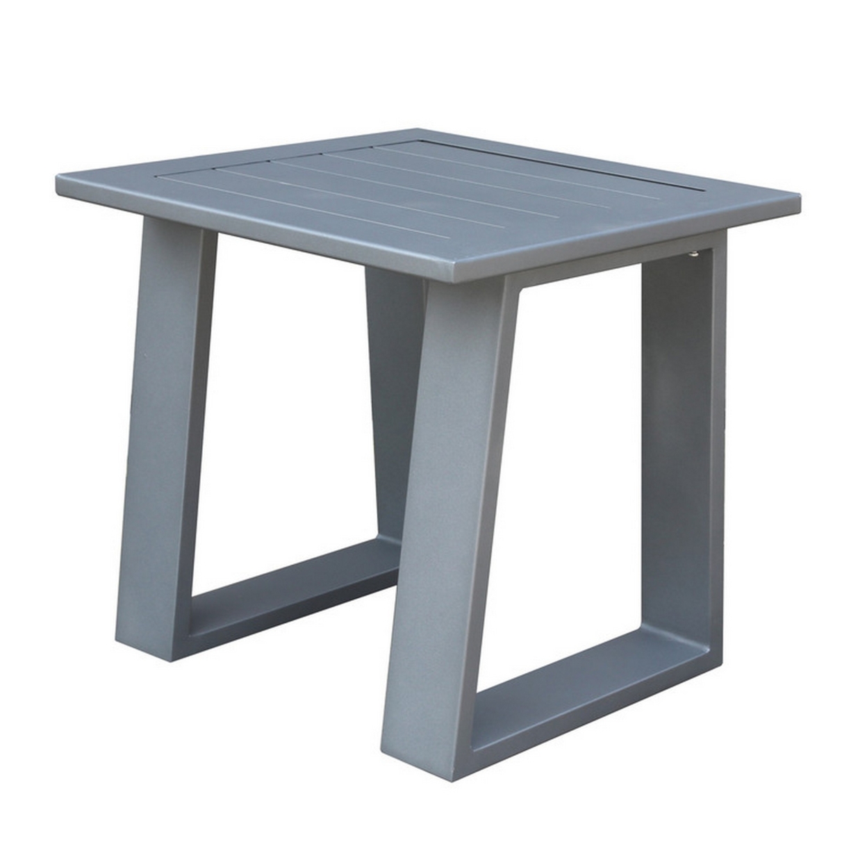 Carlo 23 Inch Outdoor End Table, Aluminum, Square Plank Top, Slate Gray- Saltoro Sherpi