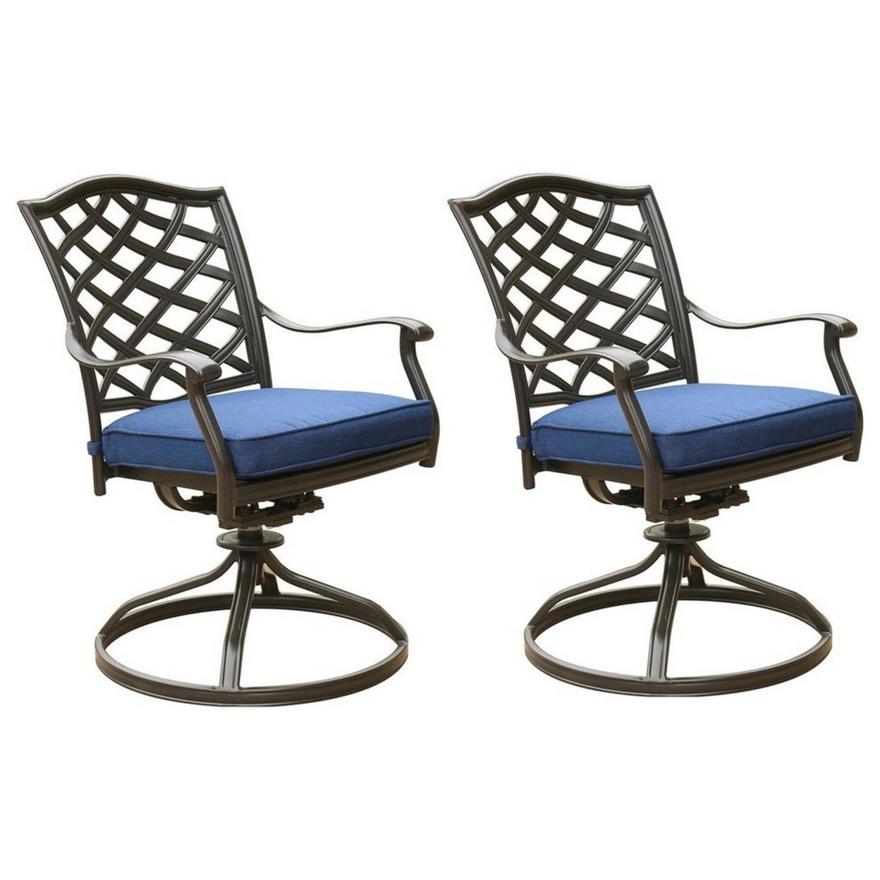 Wynn 25 Inch Modern Patio Dining Swivel Chair With Cushion, Set Of 2, Blue- Saltoro Sherpi
