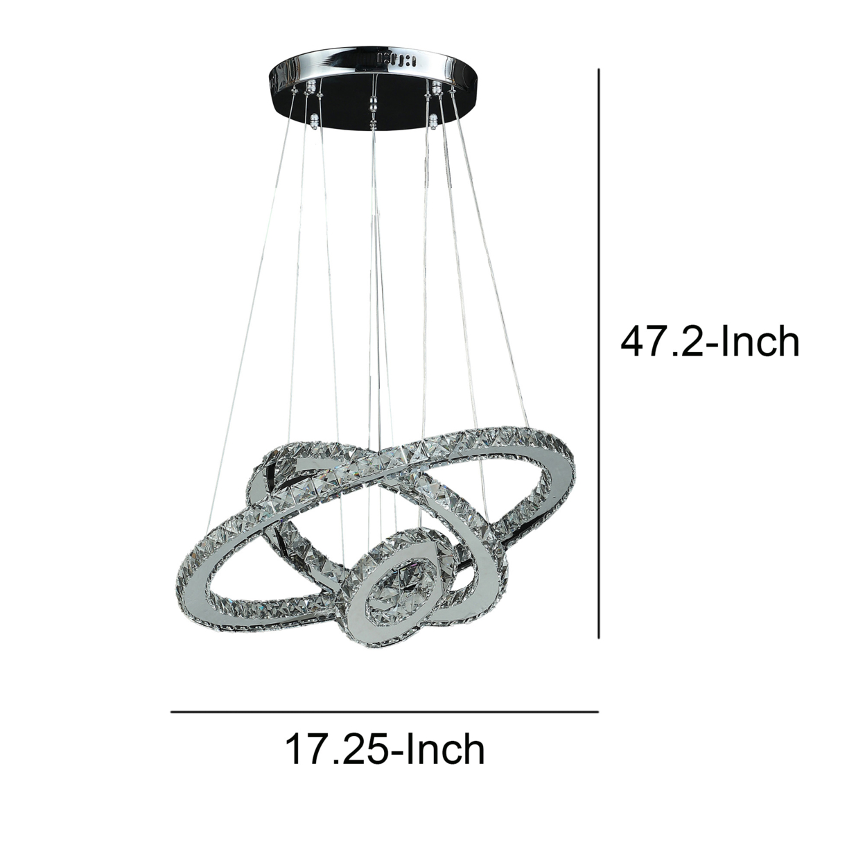 12- 47 Inch Adjustable Chandelier, Clear Crystal Accents, LED Chrome Silver- Saltoro Sherpi