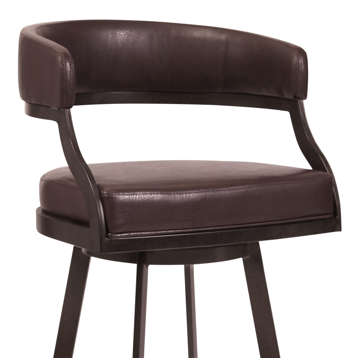 Ava 30 Inch Swivel Bar Stool Chair, Curved, Faux Leather, Auburn Brown- Saltoro Sherpi