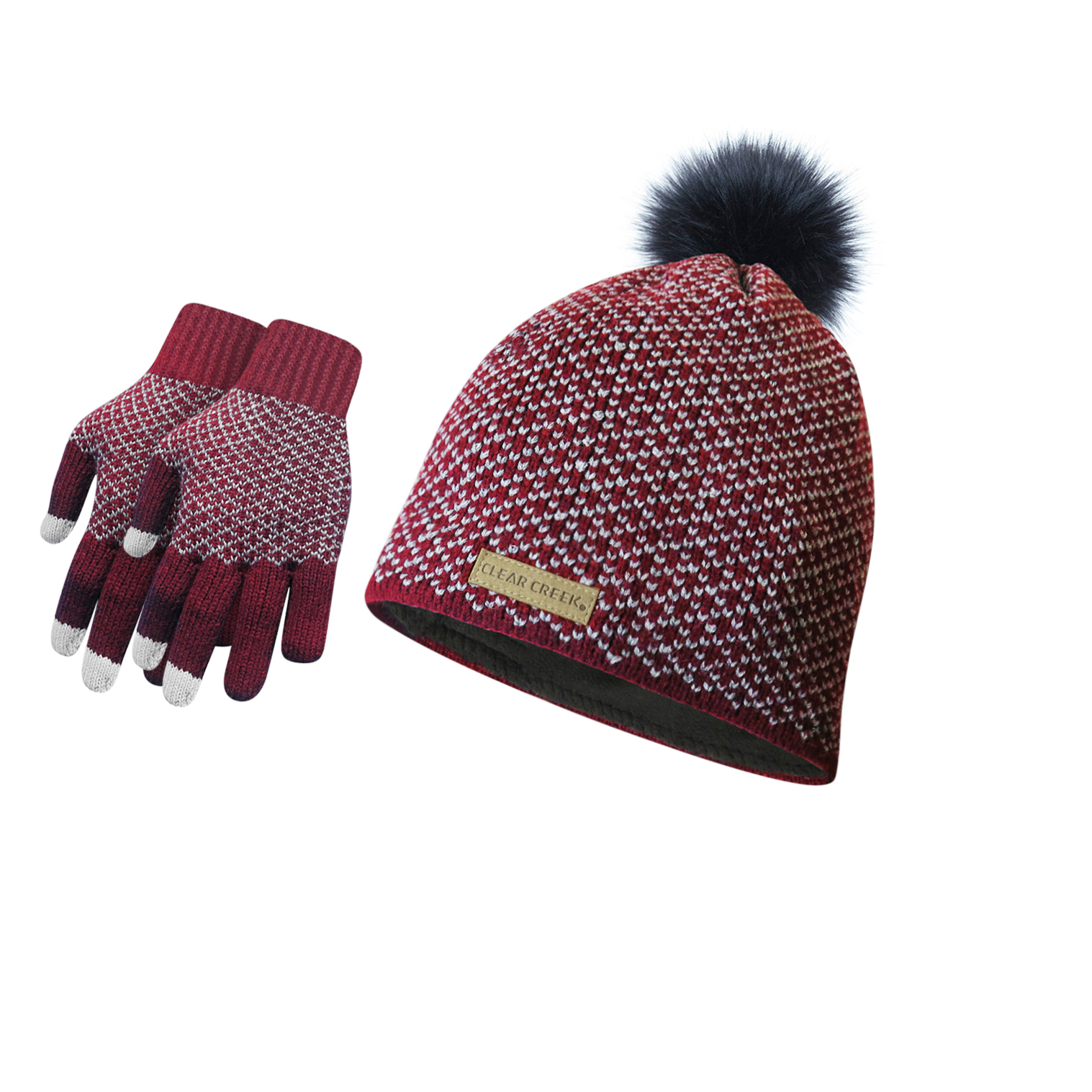 3-Piece: Women's Diamond Pom Hat With Fleece And Texting Winter Gloves Set