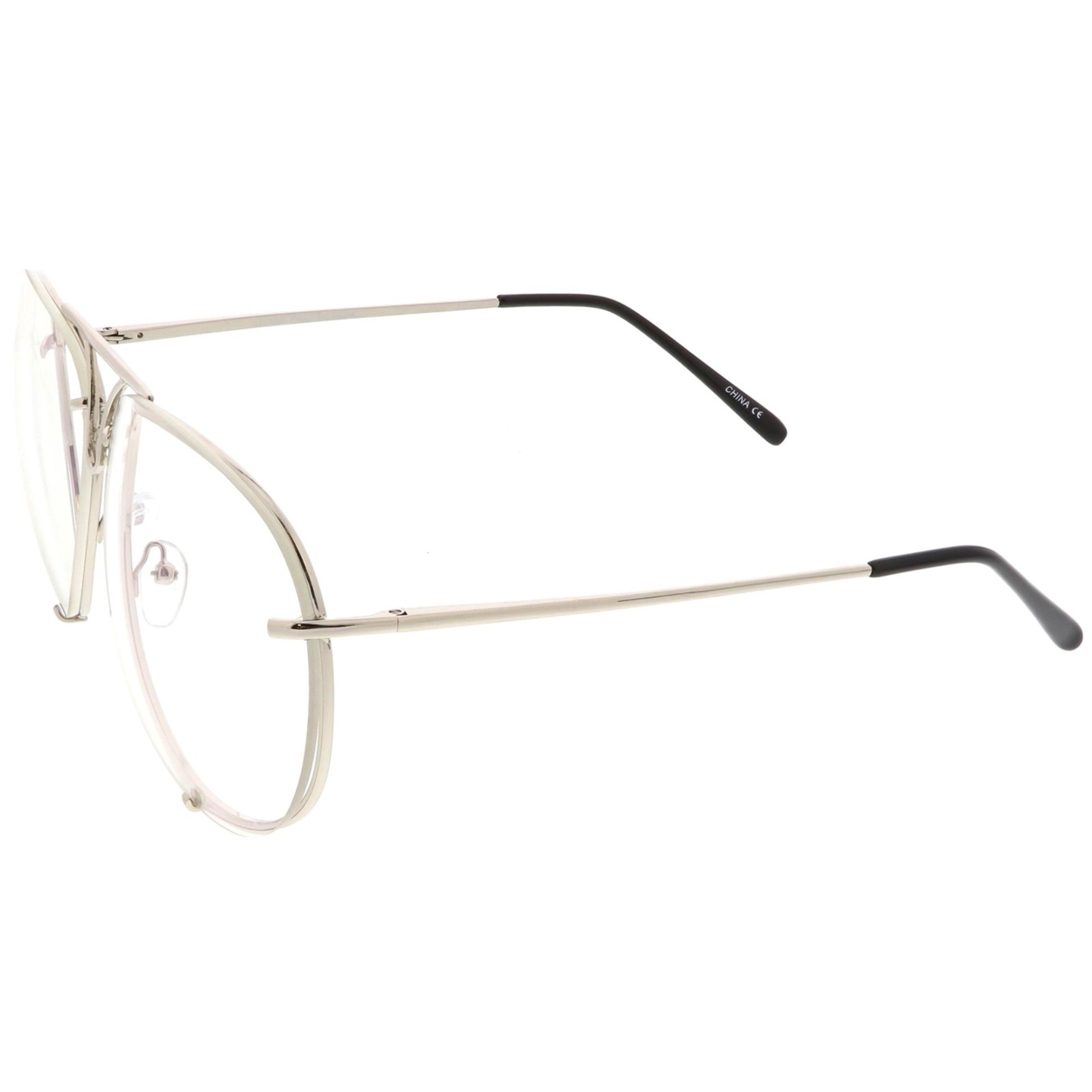 Oversize Rimless Aviator Glasses Unique Nose Piece Clear Lens 67mm - Black / Clear