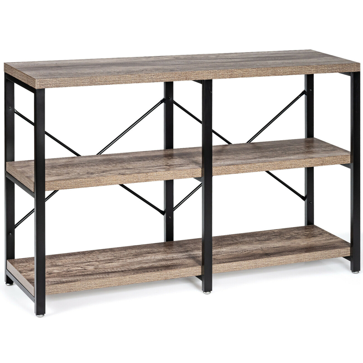 47'' Console Table 3 Tier Industrial Sofa Table Metal Frame - Gray Oak