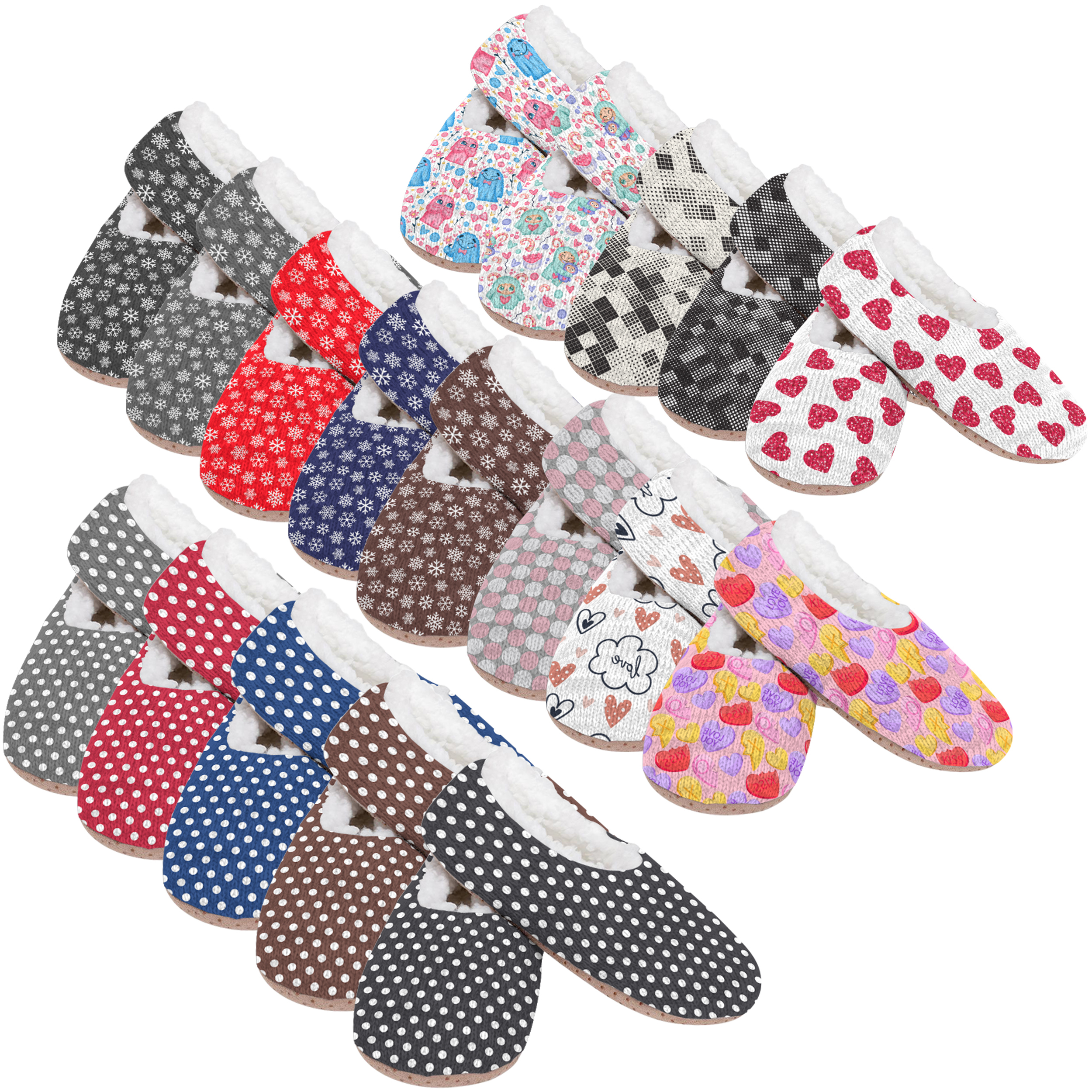 3-Pairs: Women's Cozy Sherpa-Lined Slipper Socks With Non-Skid Sole Grippers - Solid & Print