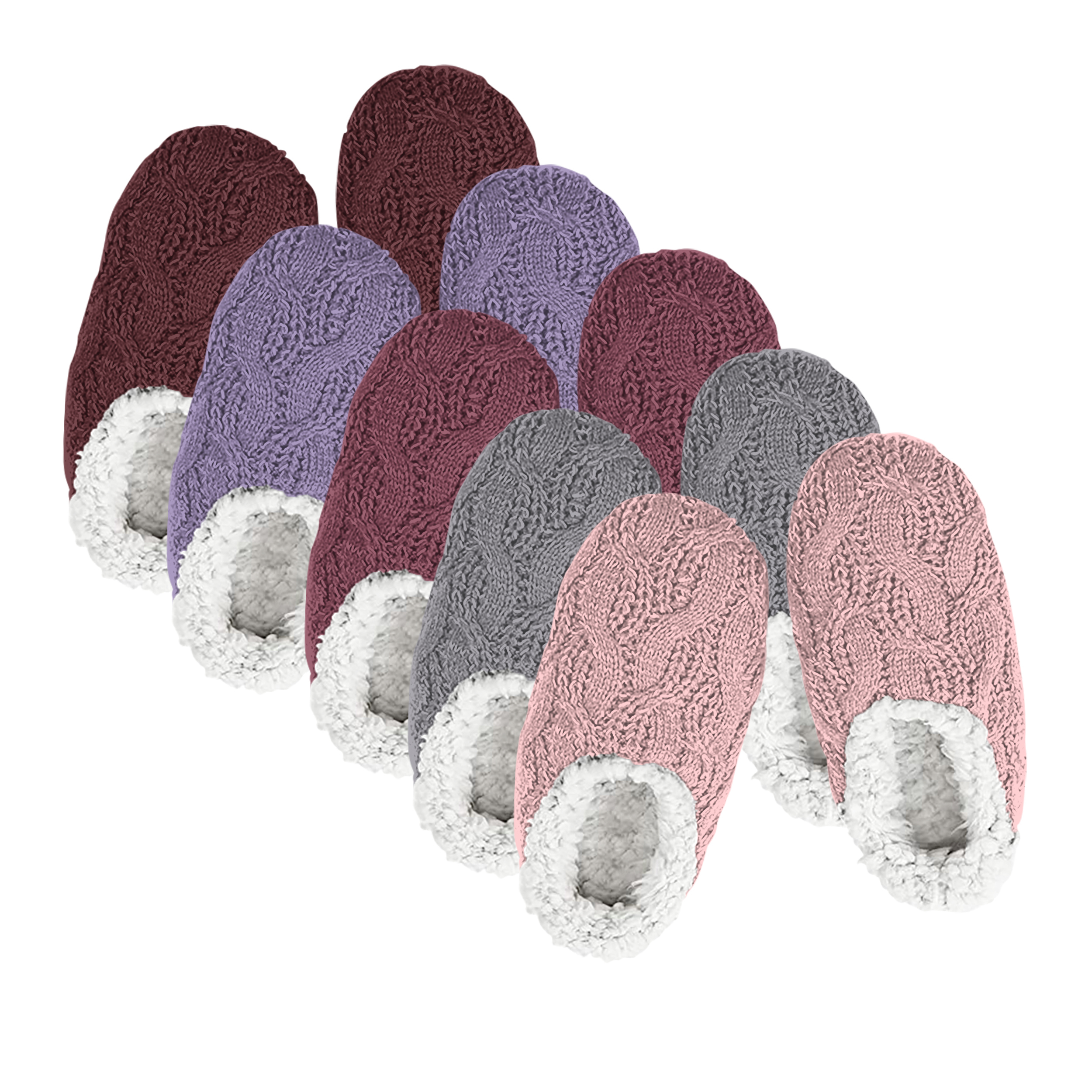 3-Pairs: Women's Cozy Sherpa-Lined Slipper Socks With Non-Skid Sole Grippers - Solid