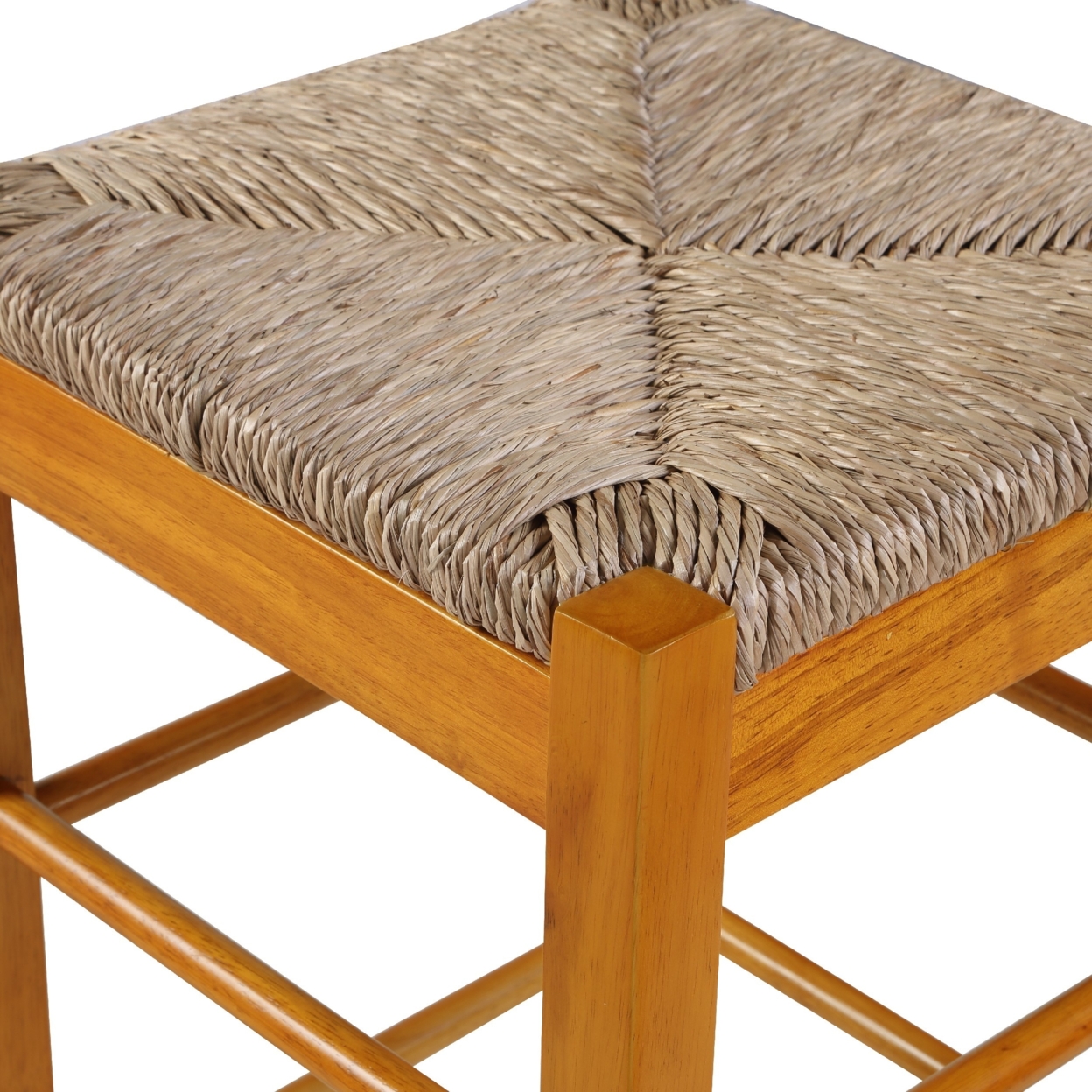 Chris 29 Inch Barstool With Wood Frame, Handwoven Rush Seat, Oak Brown- Saltoro Sherpi