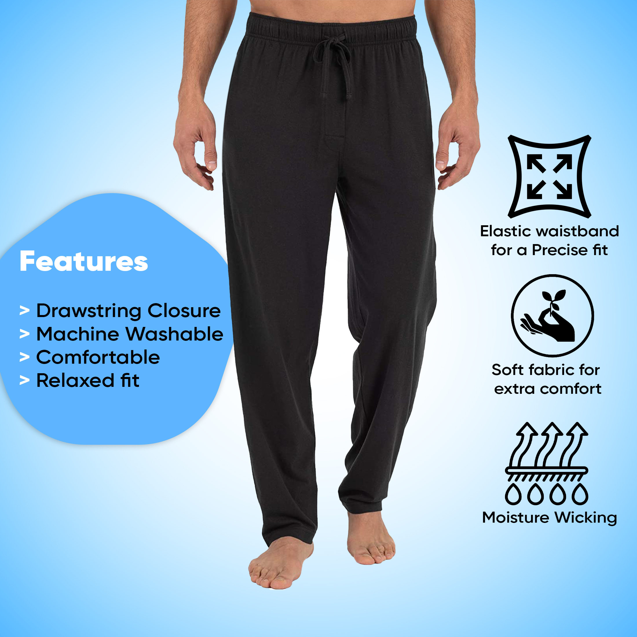 Men's Soft Jersey Knit Long Lounge Sleep Pants With Pockets - Solid, Small